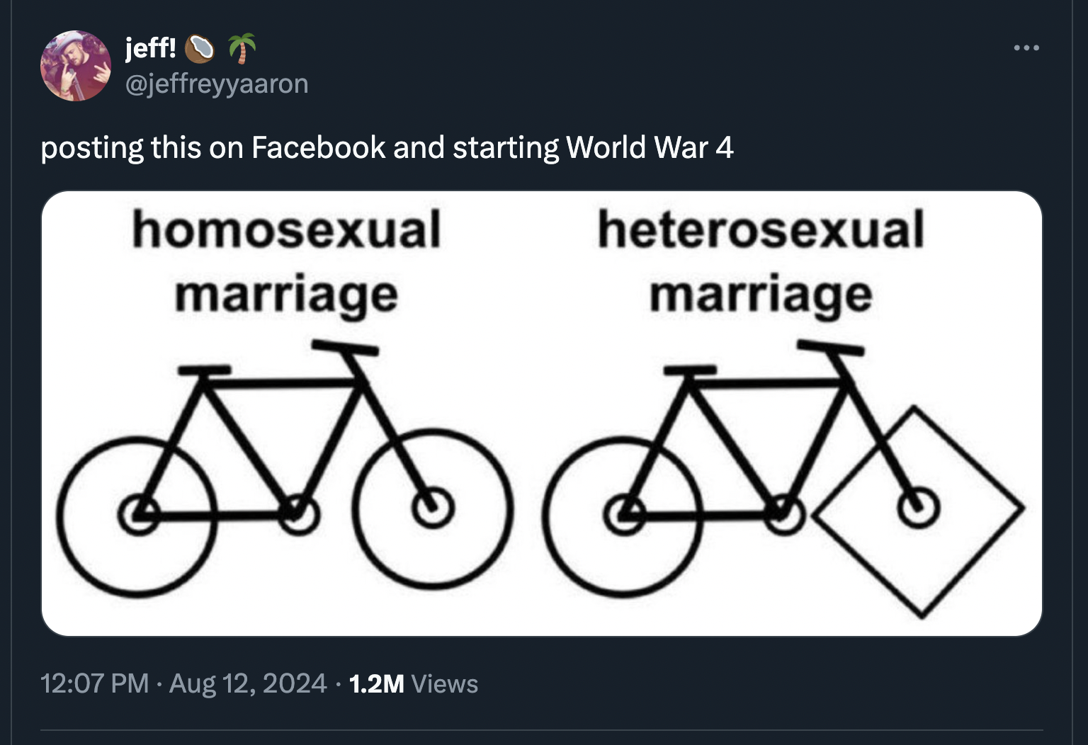 heterosexual bike - jeff! posting this on Facebook and starting World War 4 homosexual marriage heterosexual marriage 1.2M Views